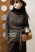 Deep Brown Off-The-Shoulder Crochet Sweater